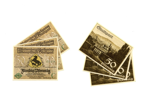 Lot of 3 notgeld paper money, 1922-1924, Stuttgart, Germany