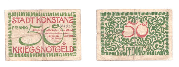 Set of 4 different notgeld paper money, 1915-1921, Germany
