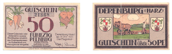 Nice notgeld paper money, 1920, Derenburg, Germany