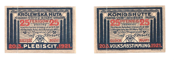 Nice notgeld paper money, 1921, Königshütte, Germany