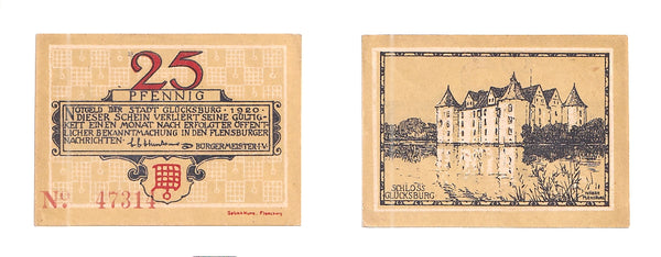25pf  Notgeld note, 1920, Glocksburg, Germany.