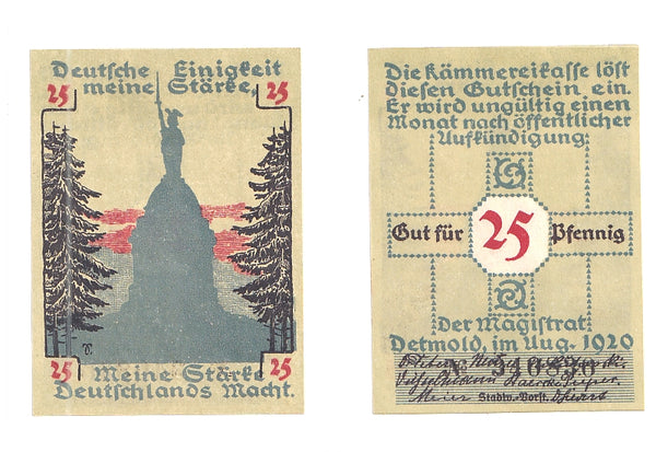 Nice notgeld paper money, 1920, Detmold, Germany.
