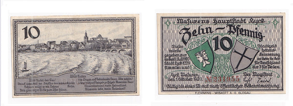 Nice notgeld paper money, 1920, Lyck, Germany.