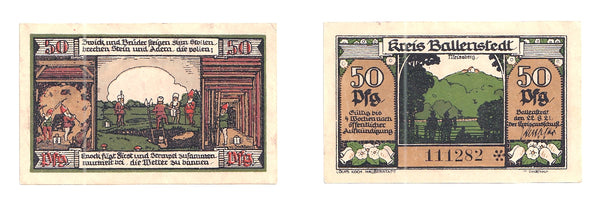 50 pfennig  Notgeld note, 1921,District of  Ballenstedt, Germany