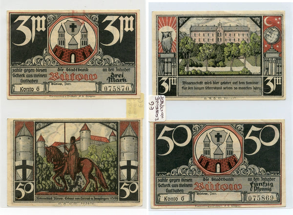 Set of 2 different notgeld paper money, 1922, Butow, Germany