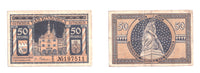 Lot of two 50 pfennig  Notgeld notes, 1921, Berga, Margenstrat, Germany