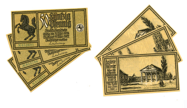Lot of 3 notgeld bills w/consecutive numbers, 1922-1924, Stuttgart, Germany