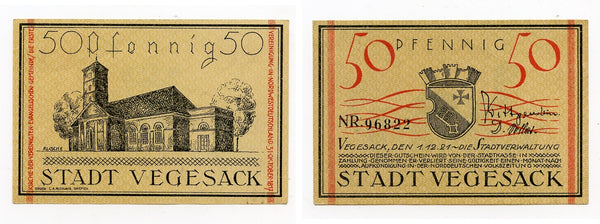 Nice notgeld paper money, 1921, Vegesack, Germany.