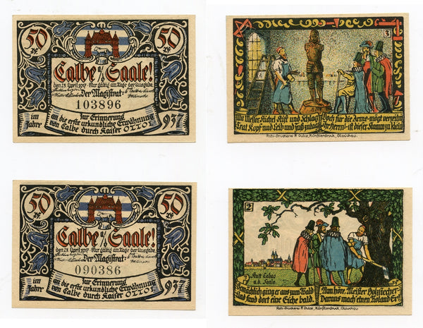 Set of 2 different notgeld paper money, 1917, City of Calbe an der Saale, Germany