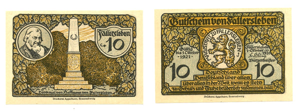 Nice notgeld paper money, 1920, Fallersleben, Germany