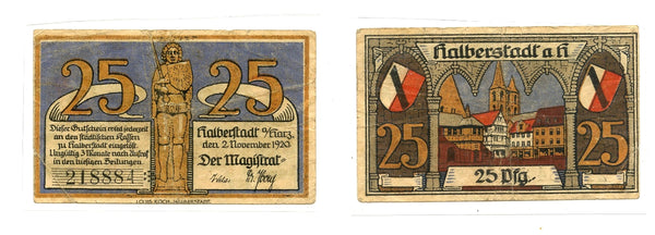 Nice notgeld paper money, 1920, Halberstadt, Germany.