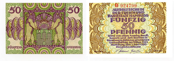 Nice notgeld paper money, 1920, Hamburg, Germany
