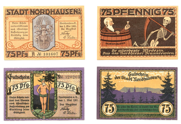 Set of 2 different notgeld paper money, 1921, Nordhausen, Germany
