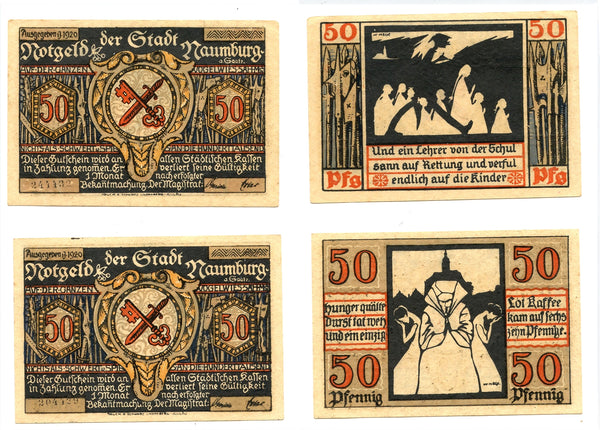 Set of 2 different notgeld paper money, 1920, Naumburg, Germany.