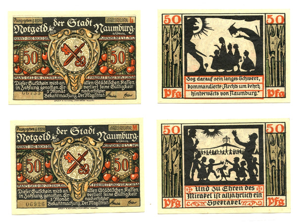 Set of 2 different notgeld paper money, 1920, Naumburg, Germany.