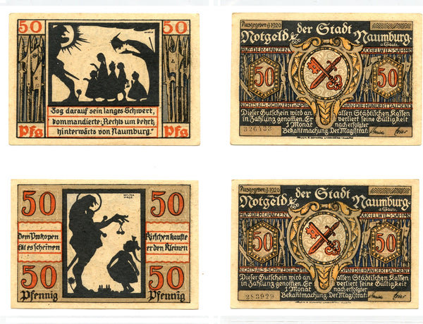 Set of 2 different notgeld paper money, 1920, Naumburg, Germany.