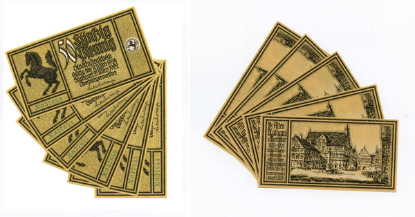 Lot of 5 notgeld bills w/consecutive numbers, 1922-1924, Stuttgart, Germany