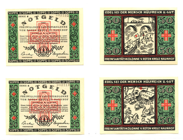 Set of 2 different notgeld paper money, 1921, Kreuz Naunhof, Germany