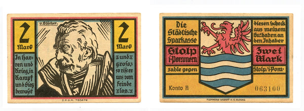 Nice notgeld paper money, 1922, Stolp, Germany