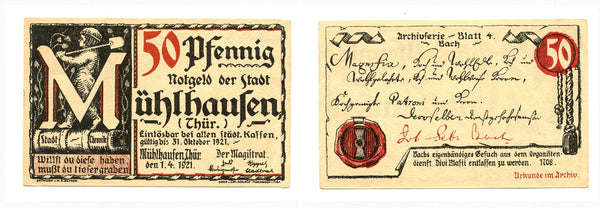 Nice notgeld paper money, 1921, Muhlhausen, Germany