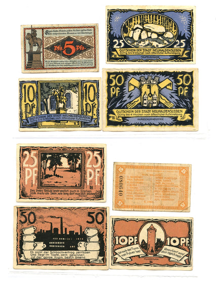 Set of 4 different notgeld paper money, 1922, Neuhaldensleben, Germany