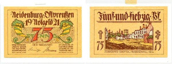 Nice notgeld paper money, 1921, Neidenburg, Germany