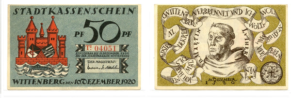 Nice notgeld paper money, 1920, City of Wittenberg, Germany