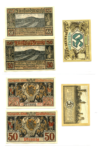 Set of 3 different notgeld paper money, 1920, Neustadt, Germany