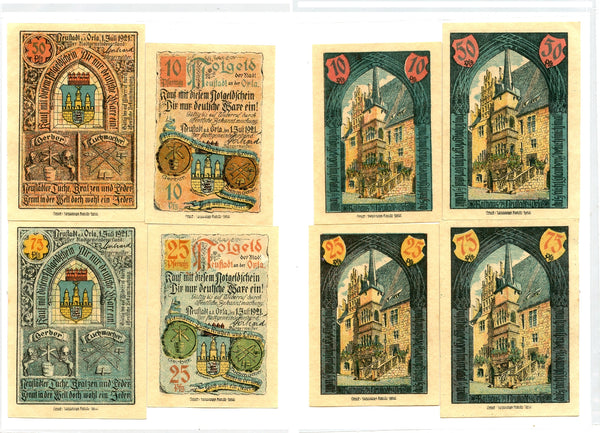 Set of 4 different notgeld paper money, 1921, Neustadt, Germany
