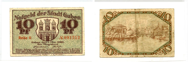 Nice notgeld paper money, 1920, Guben, Germany