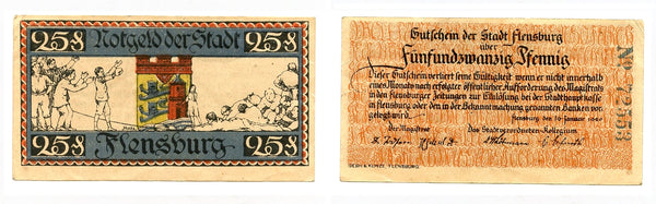 Nice notgeld paper money, 1920, Flensburg, Germany