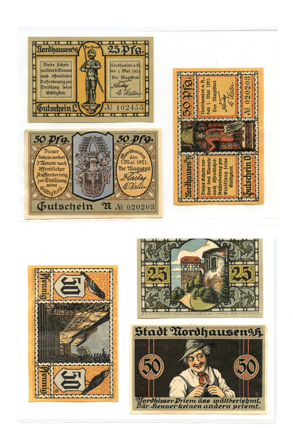 Set of 3 different notgeld paper money, 1921, Nordhausen, Germany