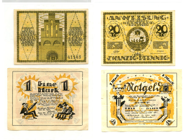 Set of 2 different notgeld paper money, 1920, Neustadt(Holstein), Germany