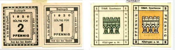 Set of 2 different notgeld paper money, 1920, Sparkasse, Germany