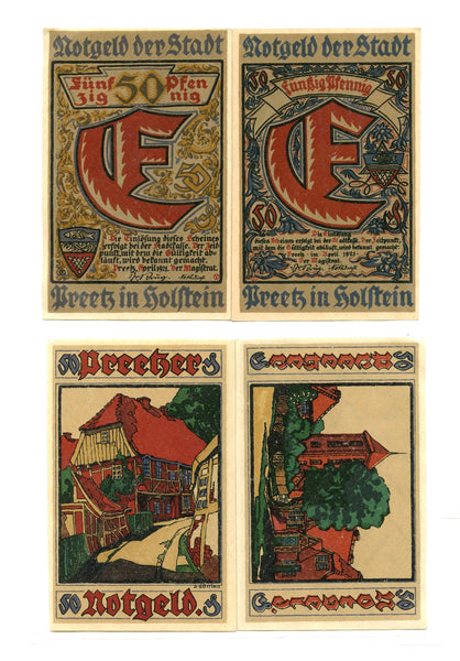 Set of 2 different notgeld paper money, 1921, Preetz, Germany