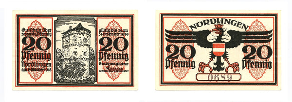 Nice notgeld paper money, 1918, Nordlingen, Germany