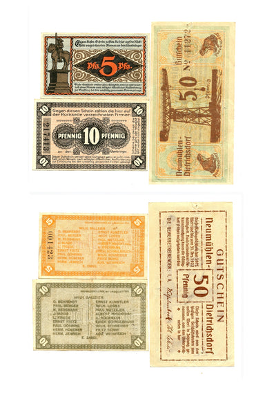 Set of 3 different notgeld paper money, Germany