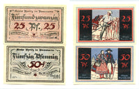 Set of 2 different notgeld paper money, 1921, Pyritz(Rommern), Germany