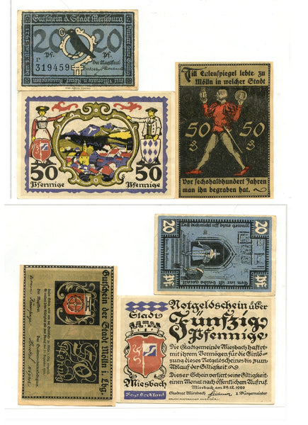 Set of 3 different notgeld paper money, 1920-1921,  Miesbach, Germany