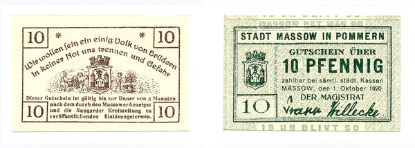Nice notgeld paper money, 1920, Kassen Massow, Germany