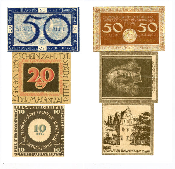 Set of 3 different notgeld paper money, 1920, Germany