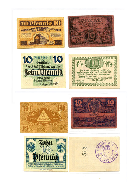 Set of 4 different notgeld paper money, 1920-1921, Germany