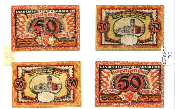 Set of 2 different notgeld paper money, 1920, Karlsruhe, Germany