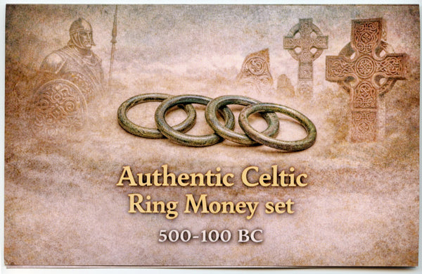 Gift set - 2 different ancient Celtic ring money w/folder, Danube region, c.500-100 BC