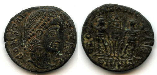 GLORIA EXERCITVS AE3 of Constantius II (337-361 CE), Antioch, Roman Empire