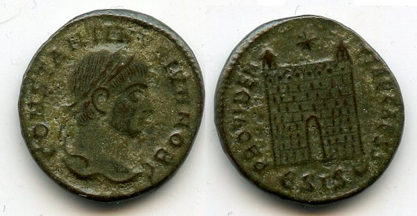 Camp-gate follis of Constantine II as Caesar (317-337 AD), Siscia, Roman Empire