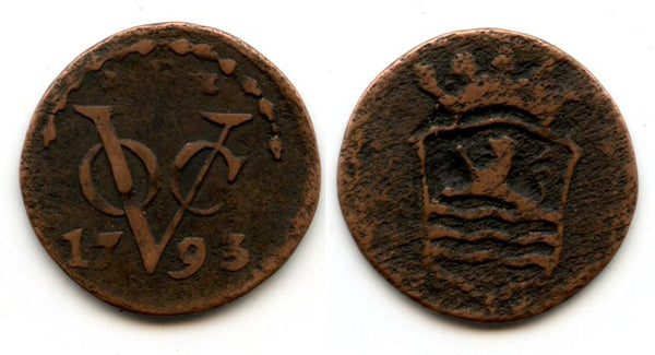 AE duit, VOC (Dutch East India Company), 1793 w/garland, Zeeland, Netherlands East Indies (KM #159)
