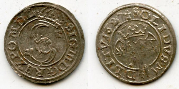 Quality silver 2-denars (solidus) of Sigismund III (1587-1632), 1627, Grand Duchy of Lithuania, Polish-Lithuanian Commonwealth (KM 31)