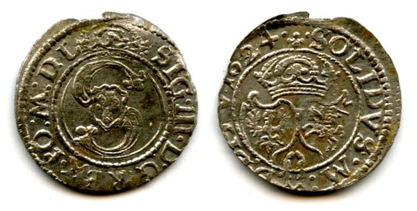 Silver szelag of Sigismund III (1587-1632), 1624, Vilno, Livonia, Polish-Lithuanian Commonwealth