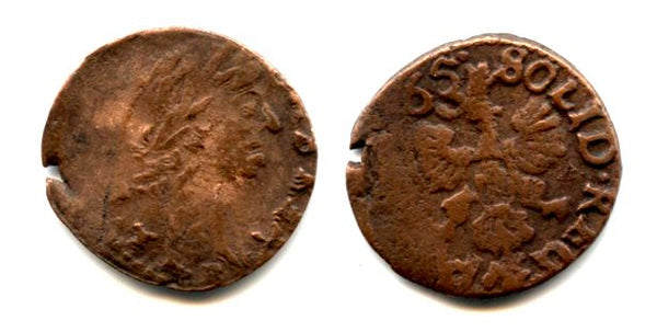 Copper solidus, 1665, Johann II Casimir (1648-1668), Poland (KM #110)